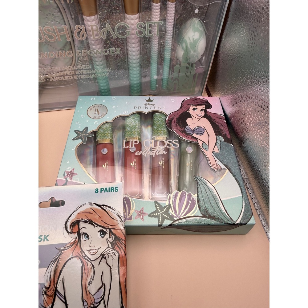 Disney The Little Mermaid Ariel Cosmetics Bundle Makeup Palette Brushes Gloss - Picture 4 of 16